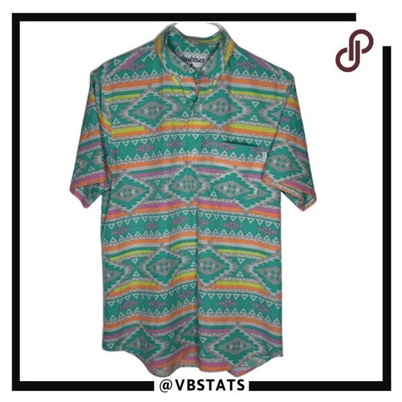 Chubbies Men's High Low Hem Aztec Print Short Sleeve Polo Shirt Multicolor Large - Picture 1 of 7